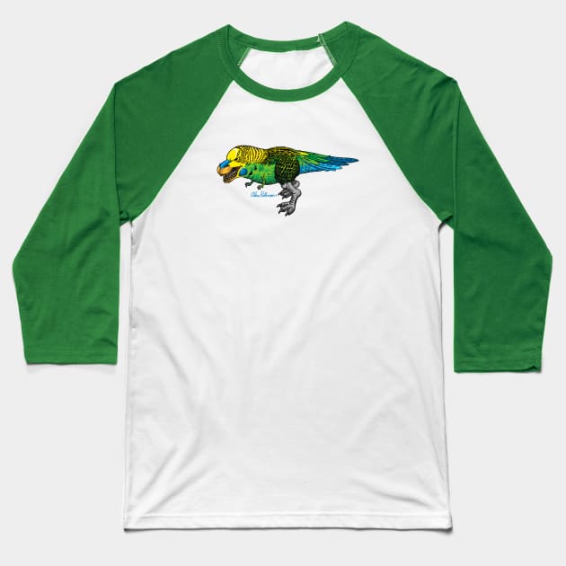 Budgiesaurus Rex Baseball T-Shirt by AlexRobinsonStuff